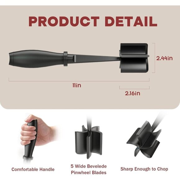 Meat Chopper, Hamburger Grinder, Premium Heat Resistant Smasher for Ground Beef, - Picture 2 of 7